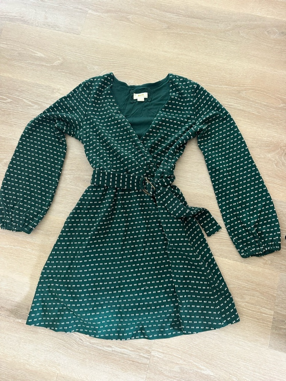 Anthropology Green Patterned Wrap Dress with Belt